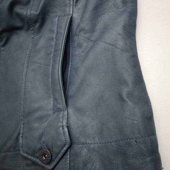 Danier Leather Ladies Size Large Lined Windsor Blue Full Zip Leather Jacket - Picture 8 of 13